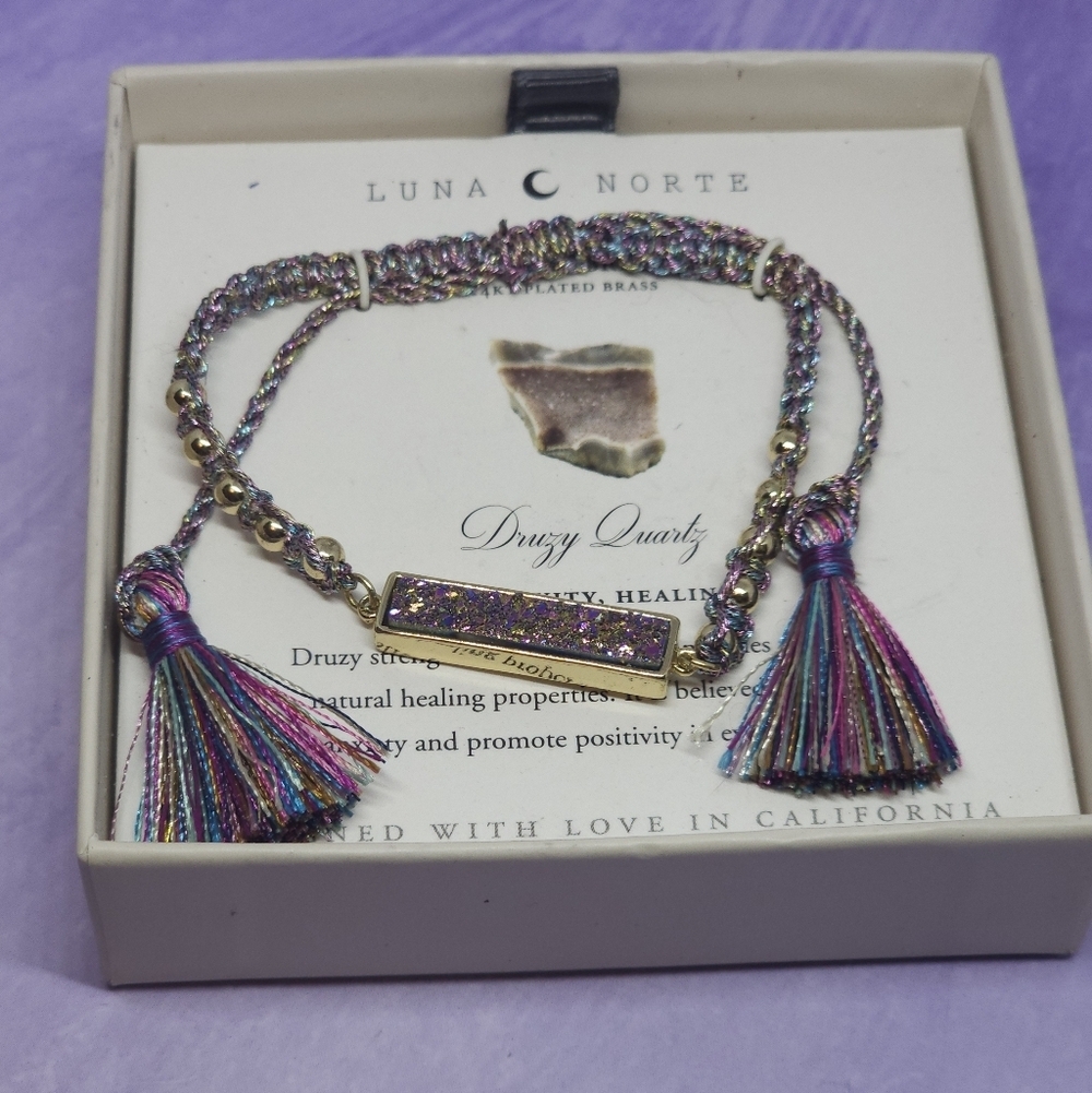 Luna Norte Multicolor Druzy Quartz Adjustable Bracelet NWT
